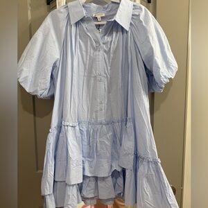 Light Blue Puff Sleeve Mini Dress